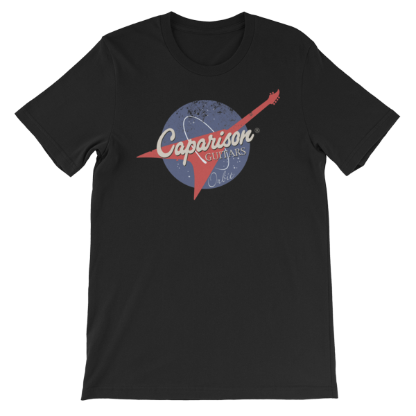Official Caparison Guitars Orbit design T-Shirt, full colour print.
